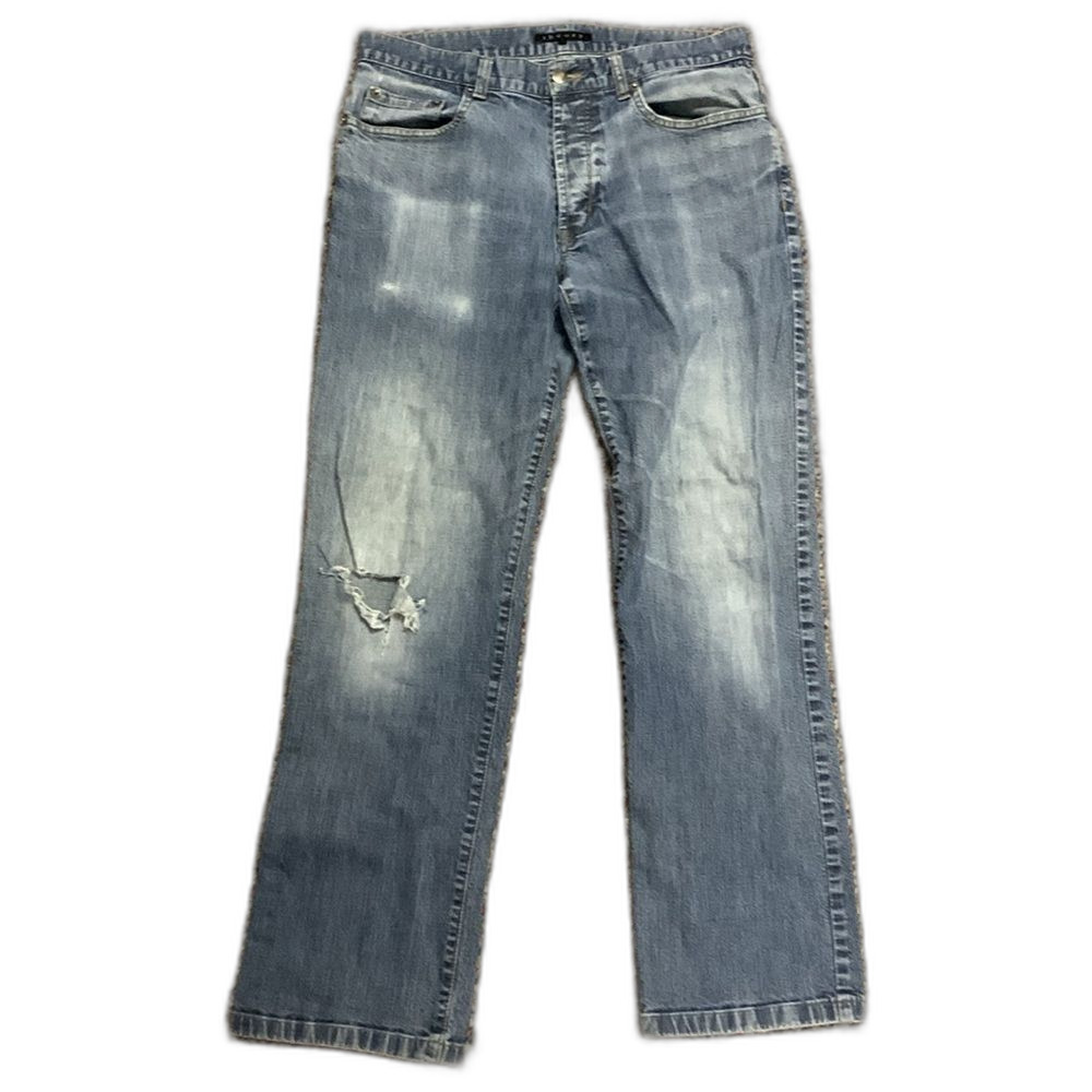 Theory Women's Blue Denim Mid-Rise Distressed Ripped Straight Leg Jeans Size 32